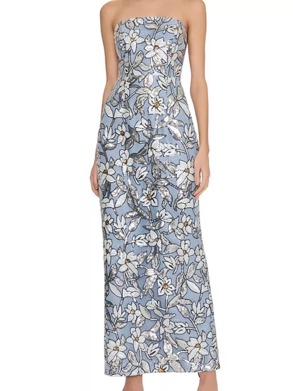 NWT Milly blue magnolia sequins strapless evening gown